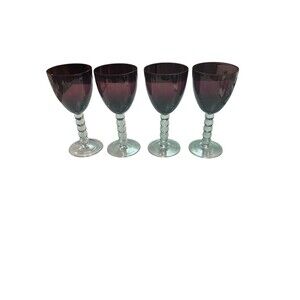 Set of 4 Artland Gestures Purple Hand Blown Glass Wine Water 12 Oz Goblets *New